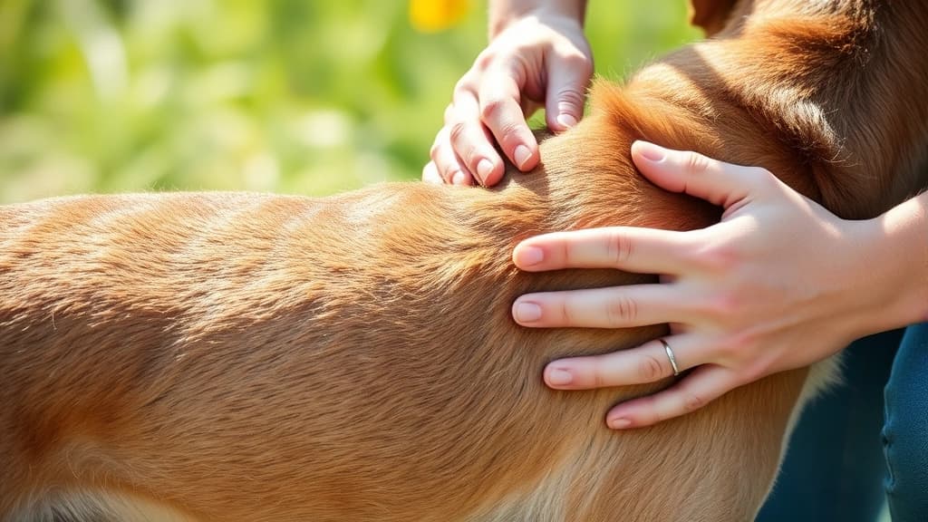 Pessoa inspecionando a pelagem de um cão à procura de pulgas e carrapatos